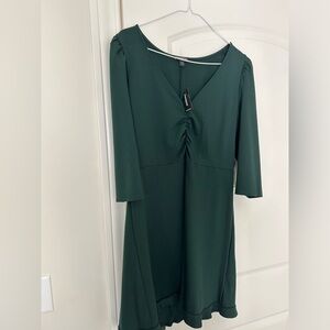 Express Emerald Green Ruched Bust Ruffle Skirt Dress Large